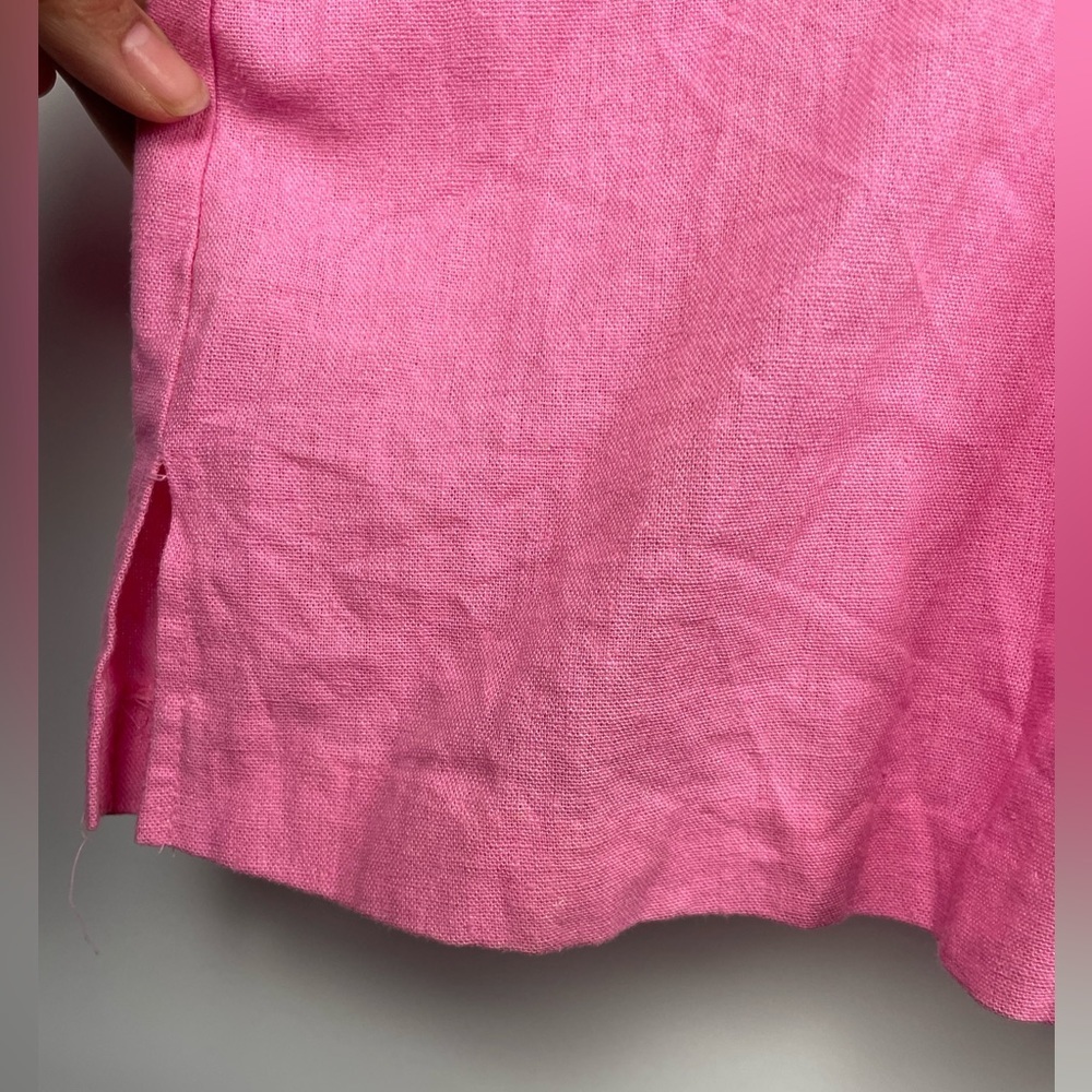 Anna Maxwell Pink Linen Blend Embroidered Floral Short Sleeve Button Up Shirt - Picture 3 of 10